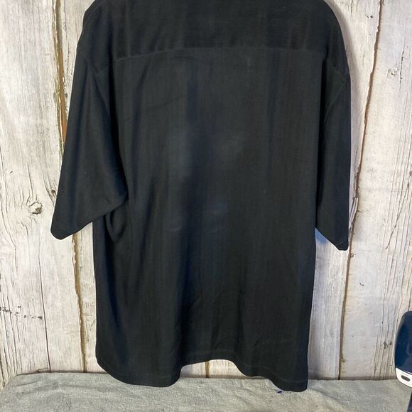 Tommy Bahama Silk Black Button Down Camp Hawaiian Shirt Size L D - Picture 7 of 9